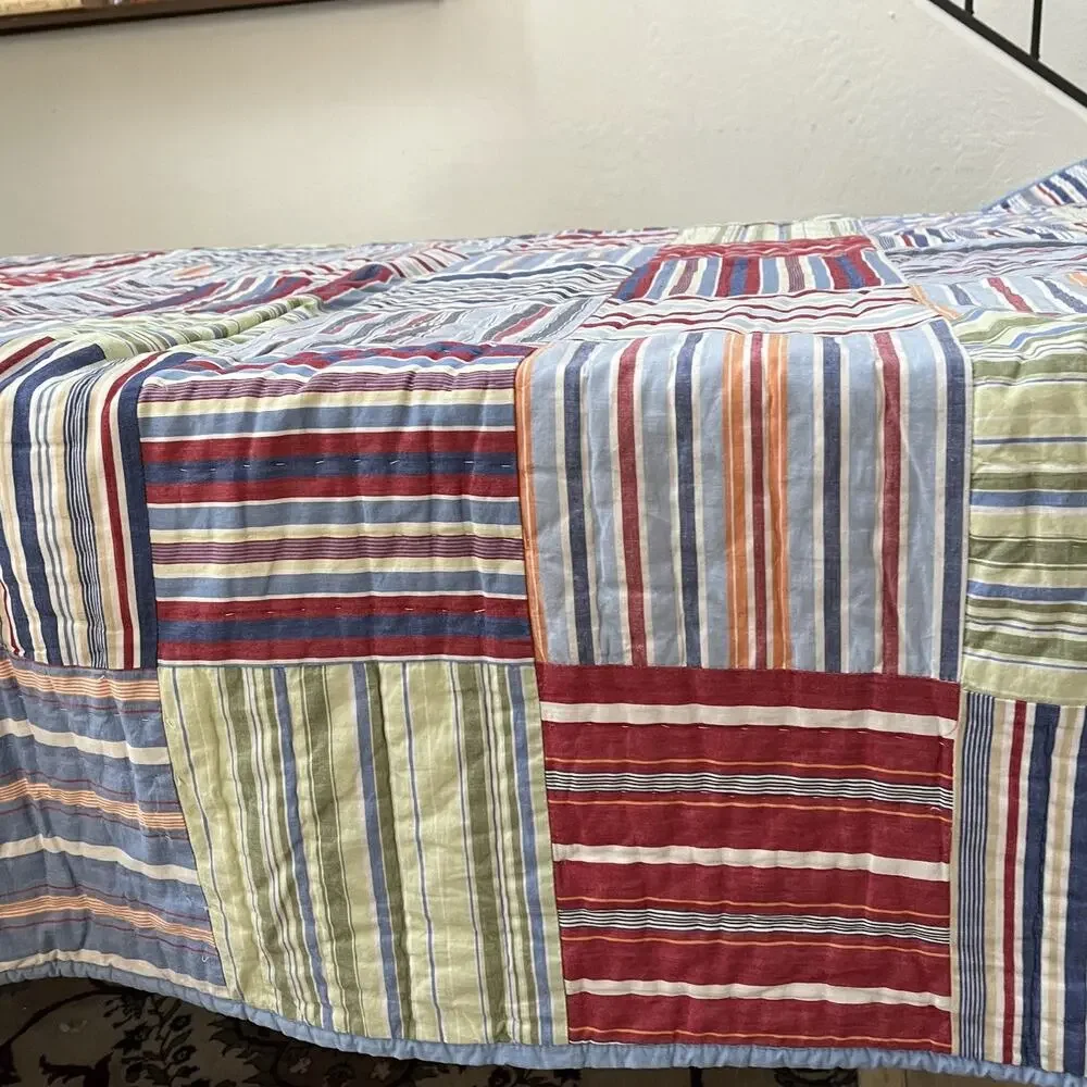 Handmade Patchwork Striped Reversible Quilt 69